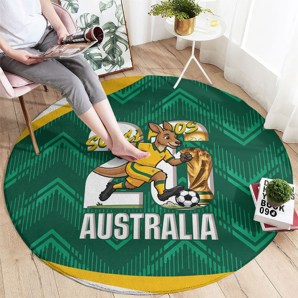 Australia 2026 Soccer Round Carpet Go Socceroos Kangaroo Mascot Green Sporty