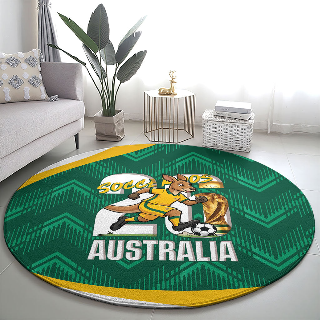 Australia 2026 Soccer Round Carpet Go Socceroos Kangaroo Mascot Green Sporty