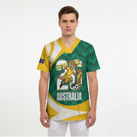 Australia 2026 Soccer Custom Scrub Top Go Socceroos Kangaroo Mascot Green Sporty