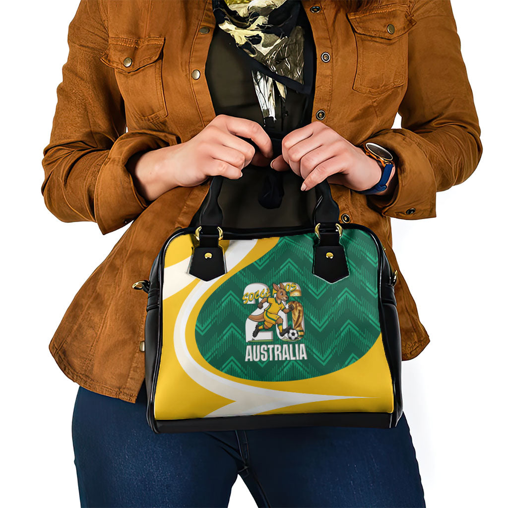 Australia 2026 Soccer Shoulder Handbag Go Socceroos Kangaroo Mascot Green Sporty