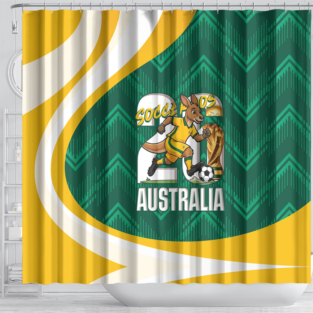 Australia 2026 Soccer Shower Curtain Go Socceroos Kangaroo Mascot Green Sporty