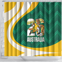 Australia 2026 Soccer Shower Curtain Go Socceroos Kangaroo Mascot Green Sporty