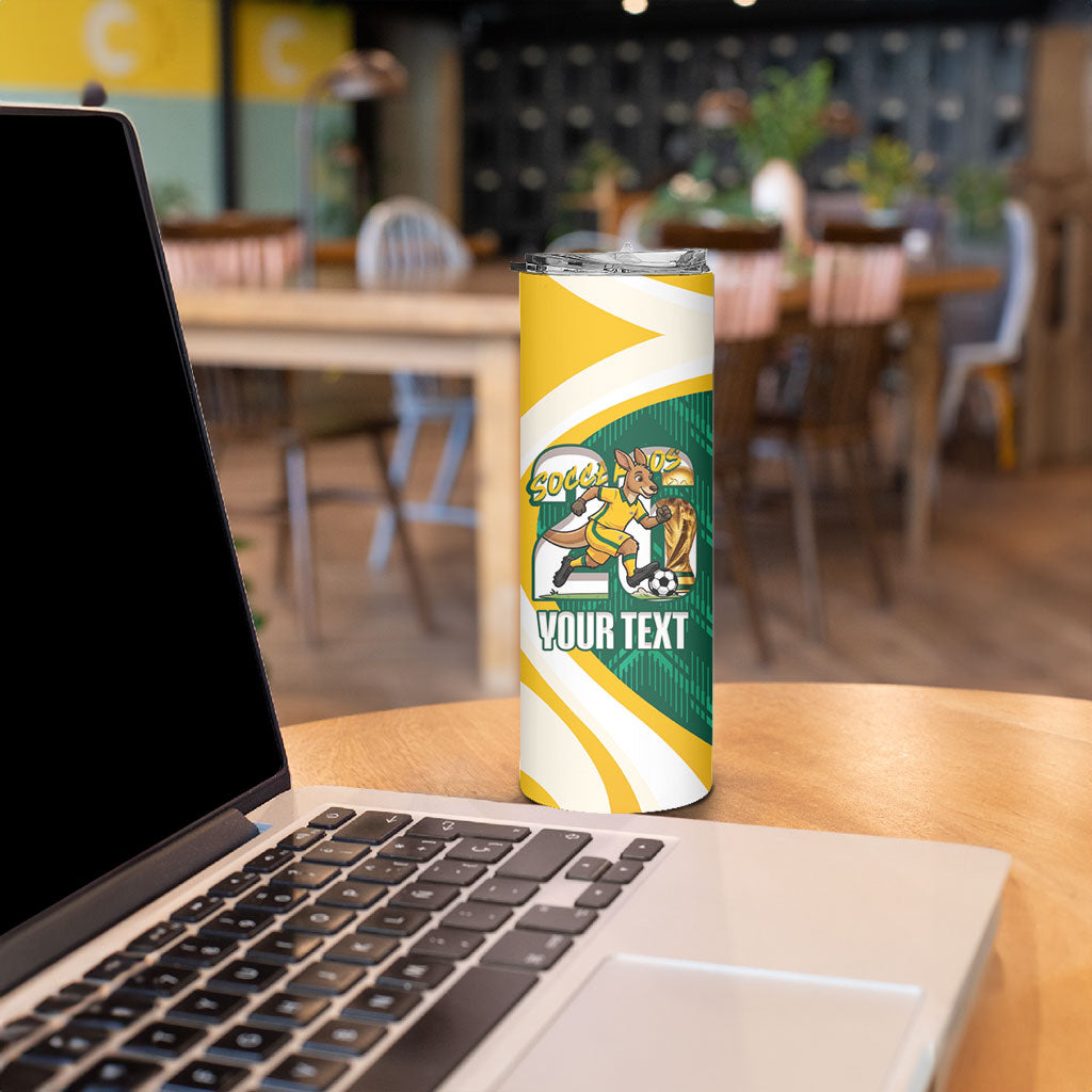 Australia 2026 Soccer Custom Skinny Tumbler Go Socceroos Kangaroo Mascot Green Sporty
