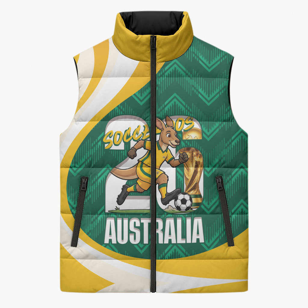 Australia 2026 Soccer Custom Sleeveless Puffer Jacket Go Socceroos Kangaroo Mascot Green Sporty