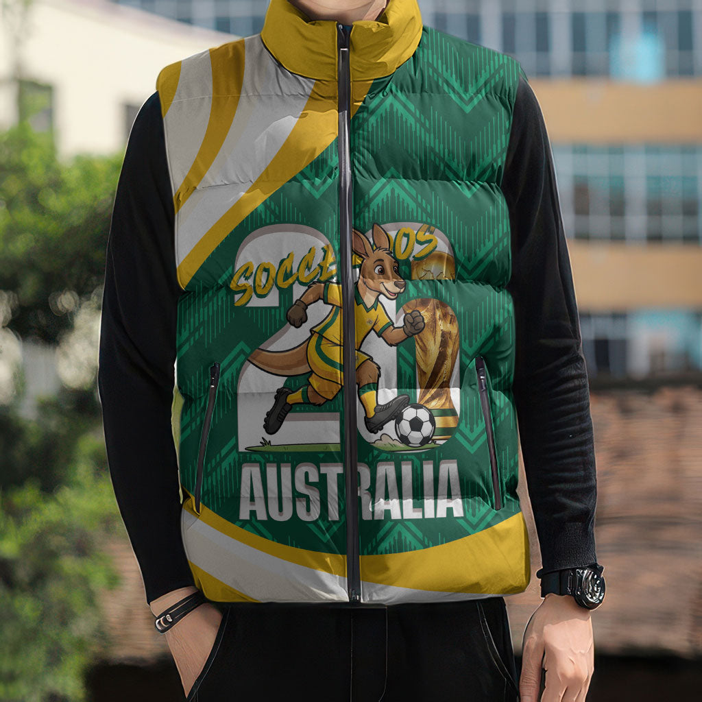 Australia 2026 Soccer Custom Sleeveless Puffer Jacket Go Socceroos Kangaroo Mascot Green Sporty