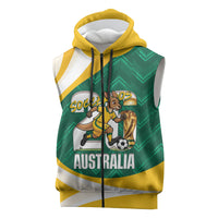 Australia 2026 Soccer Custom Sleeveless Zip Hoodie Go Socceroos Kangaroo Mascot Green Sporty