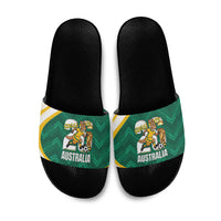 Australia 2026 Soccer Slide Sandals Go Socceroos Kangaroo Mascot Green Sporty