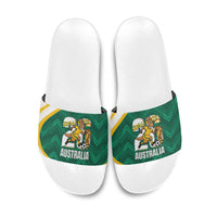 Australia 2026 Soccer Slide Sandals Go Socceroos Kangaroo Mascot Green Sporty