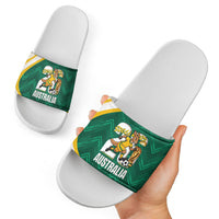 Australia 2026 Soccer Slide Sandals Go Socceroos Kangaroo Mascot Green Sporty