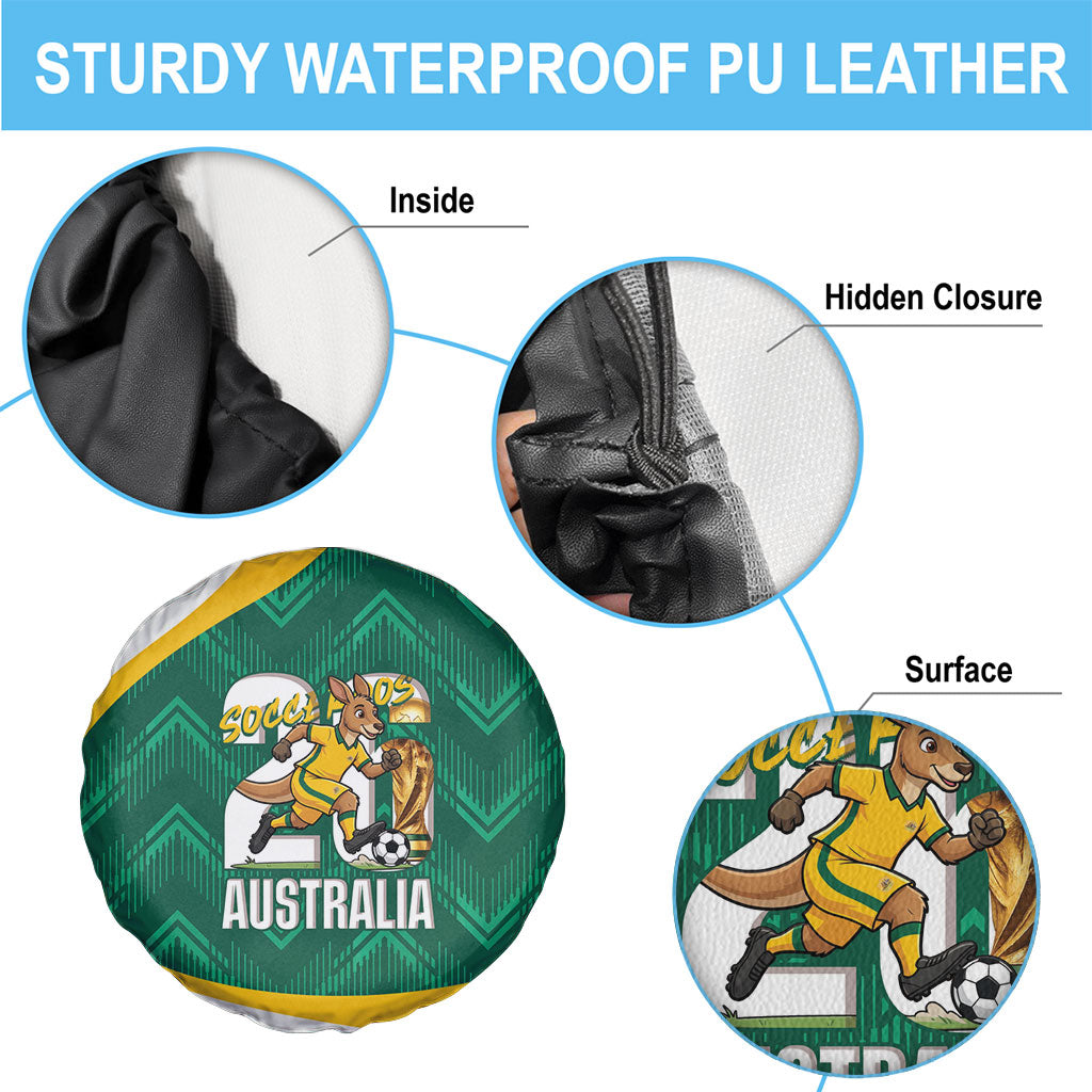 Australia 2026 Soccer Spare Tire Cover Go Socceroos Kangaroo Mascot Green Sporty