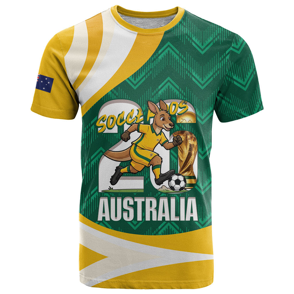 Australia 2026 Soccer Custom T Shirt Go Socceroos Kangaroo Mascot Green Sporty