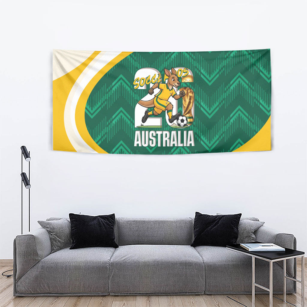 Australia 2026 Soccer Tapestry Go Socceroos Kangaroo Mascot Green Sporty