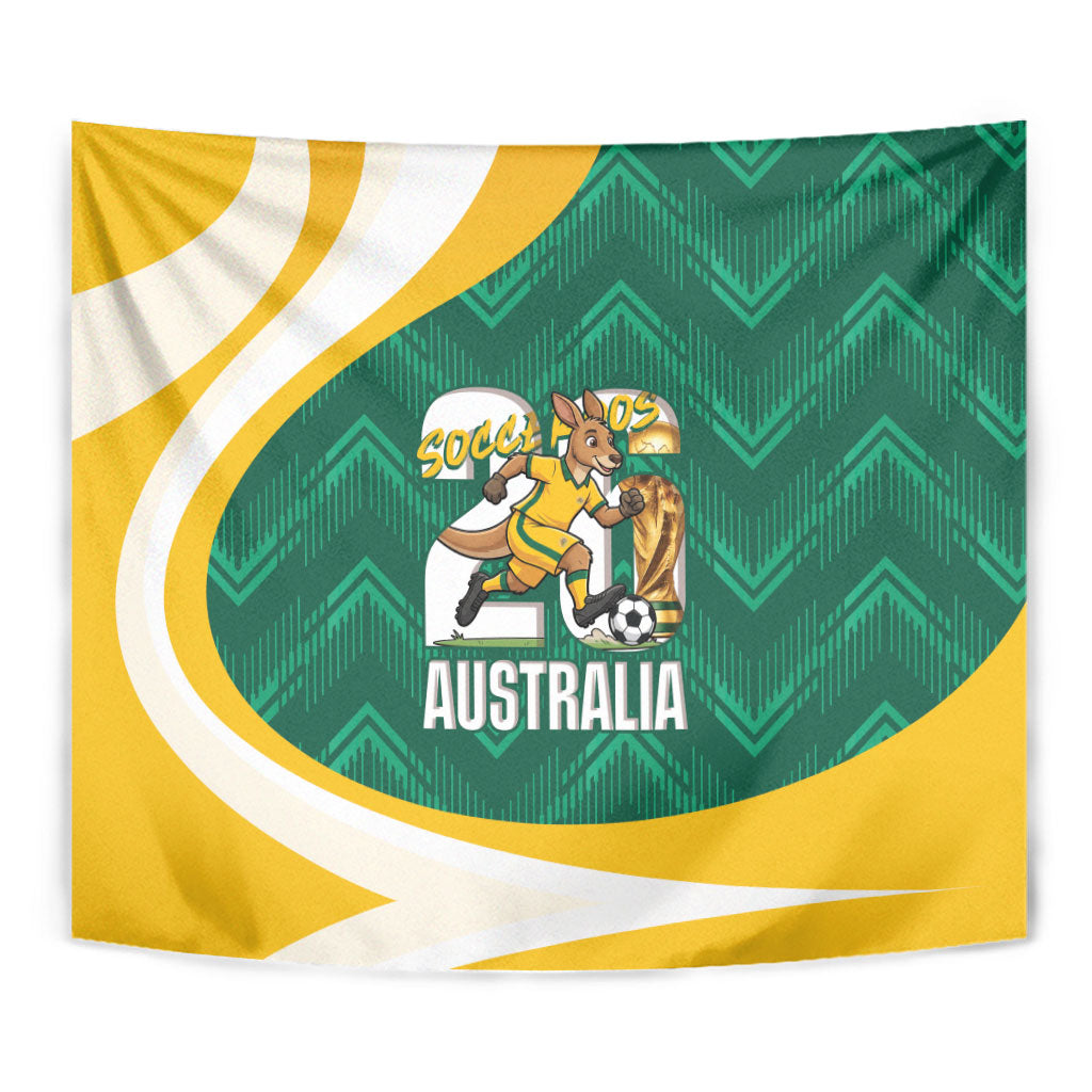 Australia 2026 Soccer Tapestry Go Socceroos Kangaroo Mascot Green Sporty