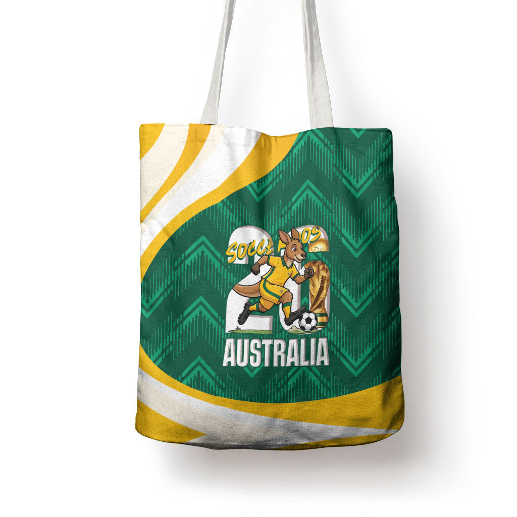 Australia 2026 Soccer Tote Bag Go Socceroos Kangaroo Mascot Green Sporty