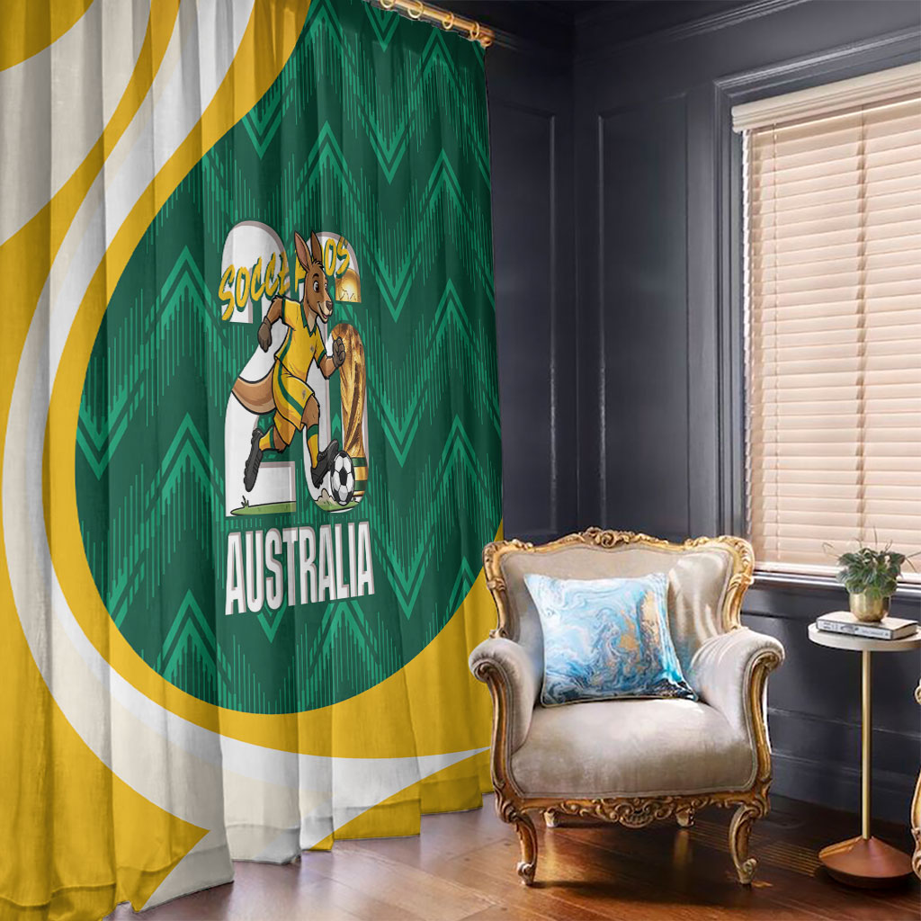 Australia 2026 Soccer Window Curtain Go Socceroos Kangaroo Mascot Green Sporty