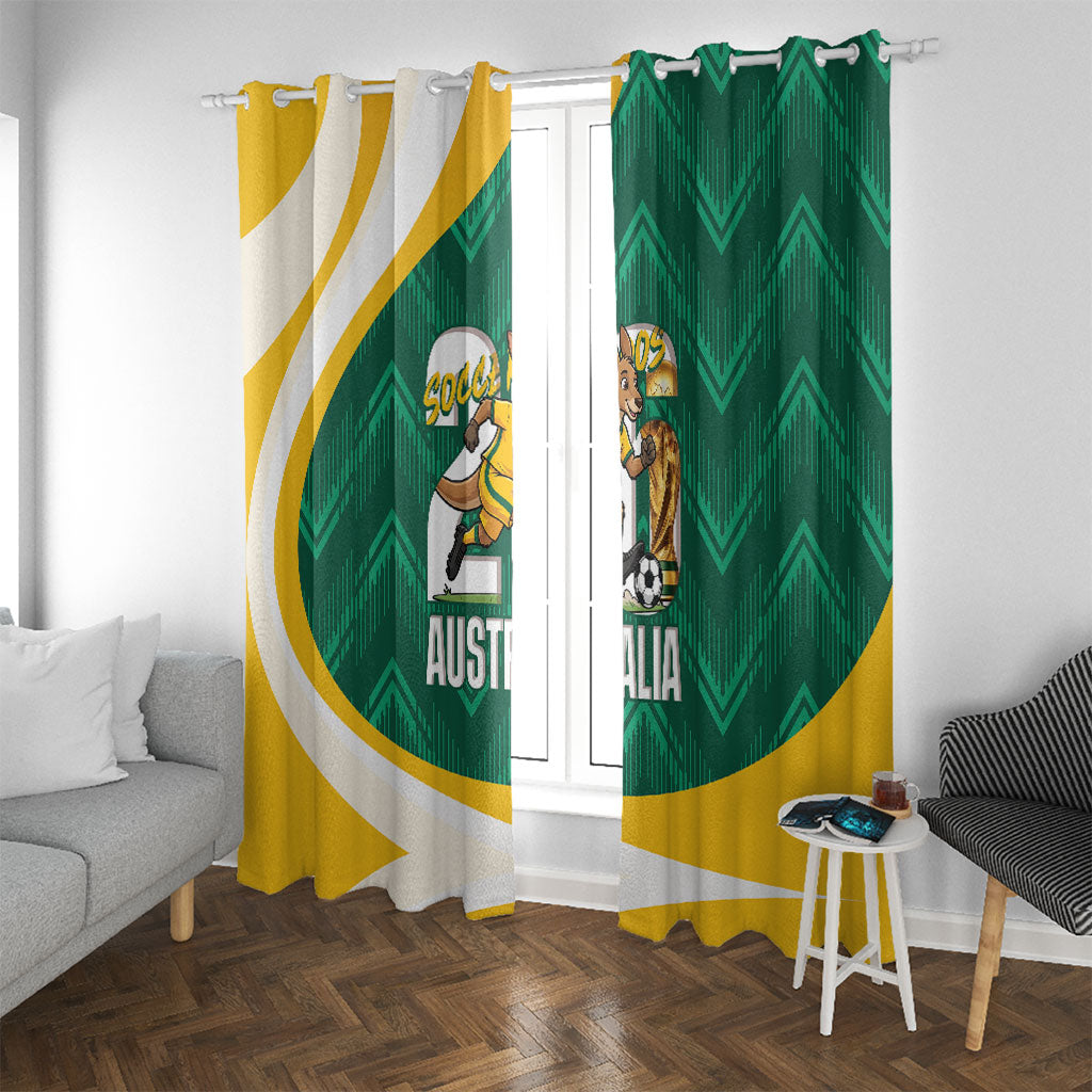 Australia 2026 Soccer Window Curtain Go Socceroos Kangaroo Mascot Green Sporty