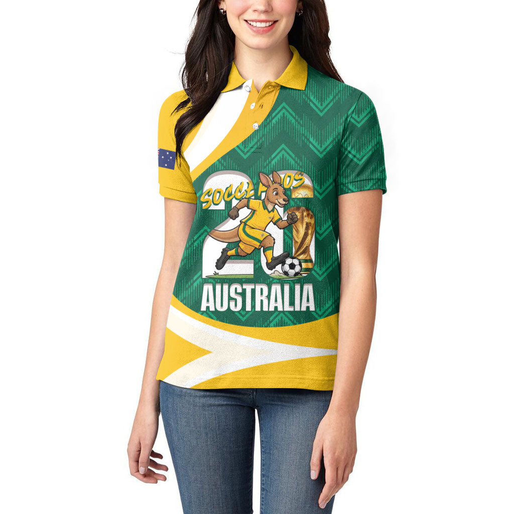 Australia 2026 Soccer Custom Women Polo Shirt Go Socceroos Kangaroo Mascot Green Sporty
