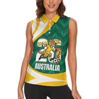 Australia 2026 Soccer Custom Women Sleeveless Polo Shirt Go Socceroos Kangaroo Mascot Green Sporty