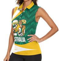 Australia 2026 Soccer Custom Women Sleeveless Polo Shirt Go Socceroos Kangaroo Mascot Green Sporty