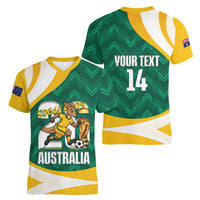 Australia 2026 Soccer Custom Women V-Neck T-Shirt Go Socceroos Kangaroo Mascot Green Sporty