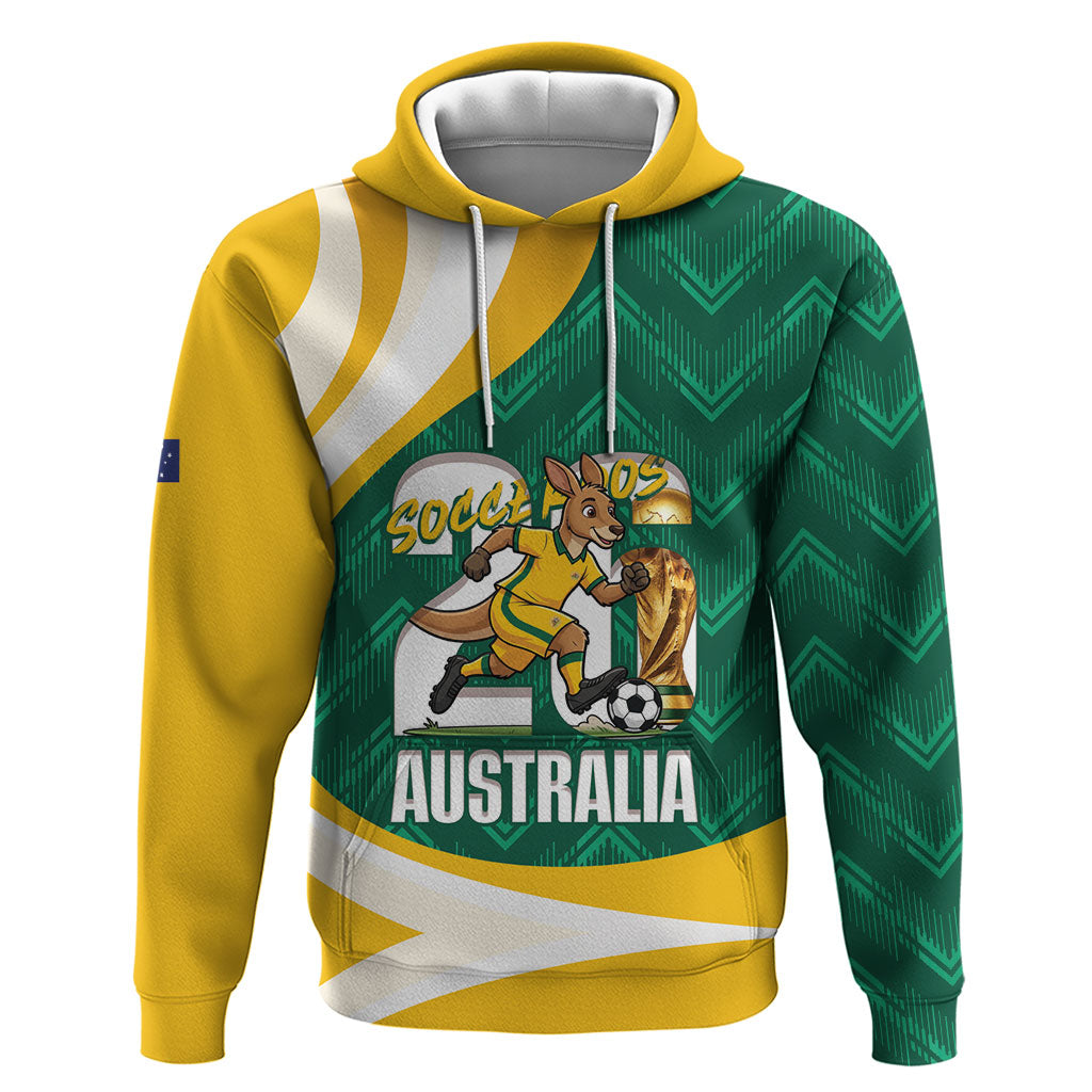 Australia 2026 Soccer Custom Zip Hoodie Go Socceroos Kangaroo Mascot Green Sporty