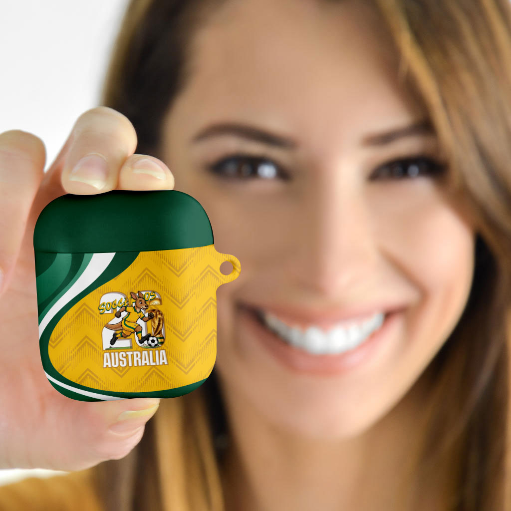 Australia 2026 Soccer AirPods Case Go Socceroos Kangaroo Mascot Yellow Sporty