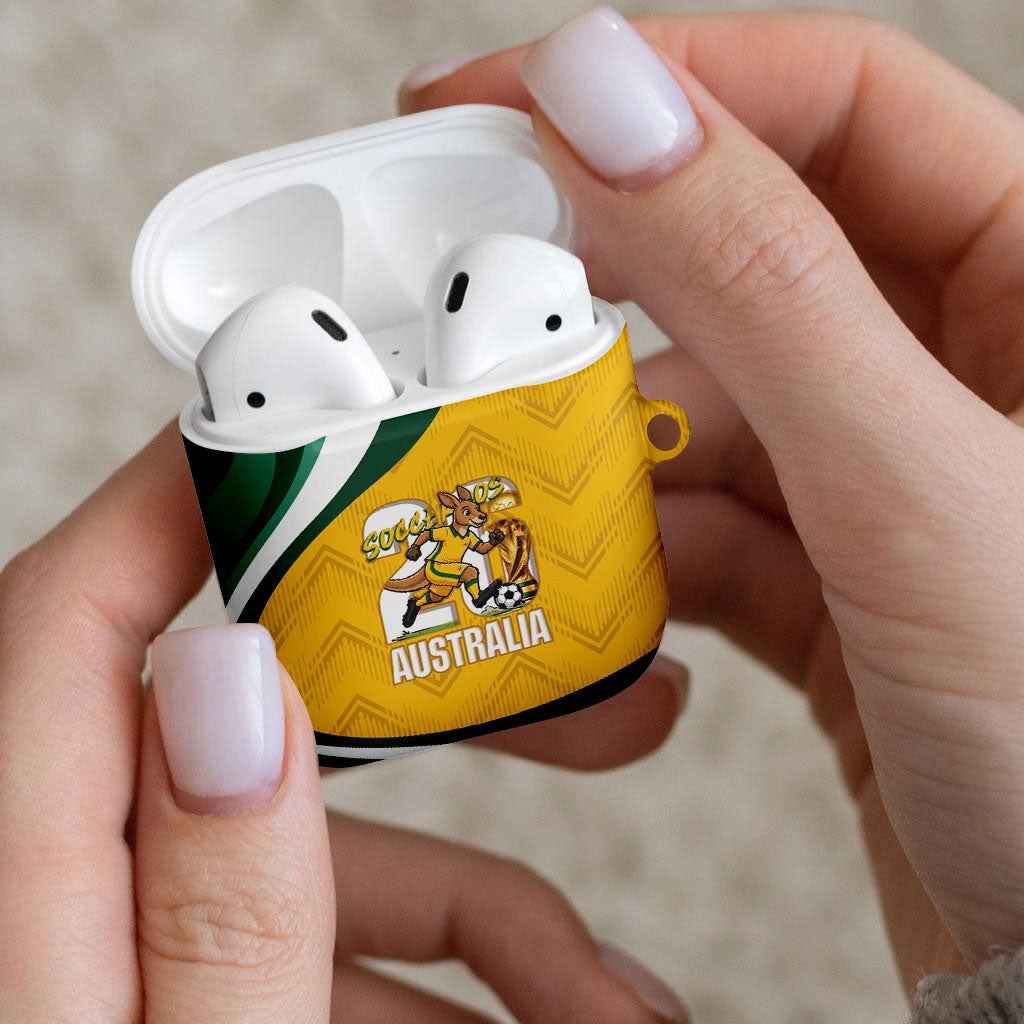 Australia 2026 Soccer AirPods Case Go Socceroos Kangaroo Mascot Yellow Sporty