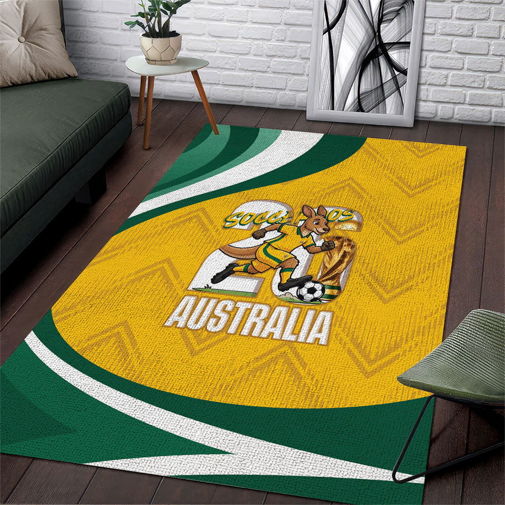 Australia 2026 Soccer Area Rug Go Socceroos Kangaroo Mascot Yellow Sporty