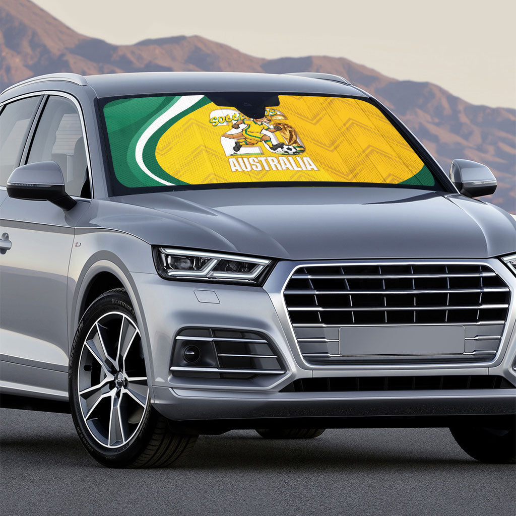 Australia 2026 Soccer Auto Sun Shade Go Socceroos Kangaroo Mascot Yellow Sporty
