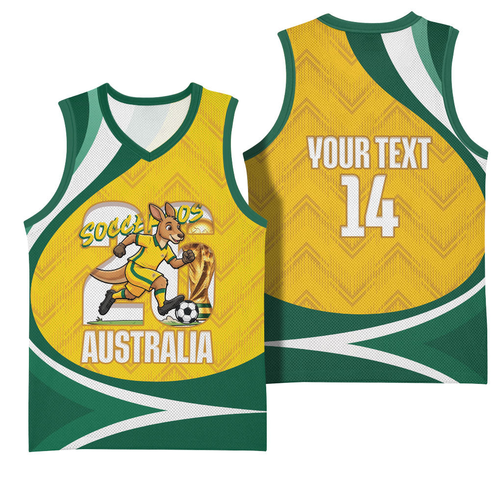 Australia 2026 Soccer Custom Basketball Jersey Go Socceroos Kangaroo Mascot Yellow Sporty