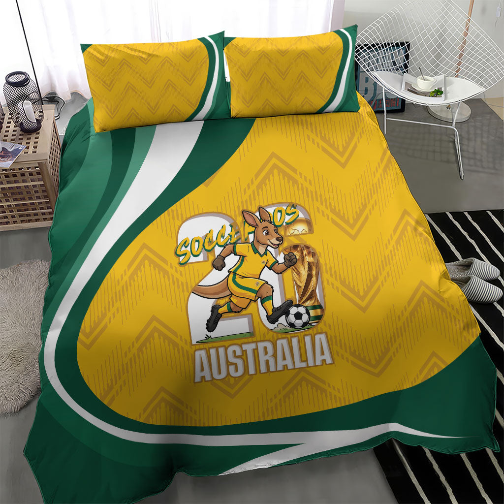 Australia 2026 Soccer Bedding Set Go Socceroos Kangaroo Mascot Yellow Sporty