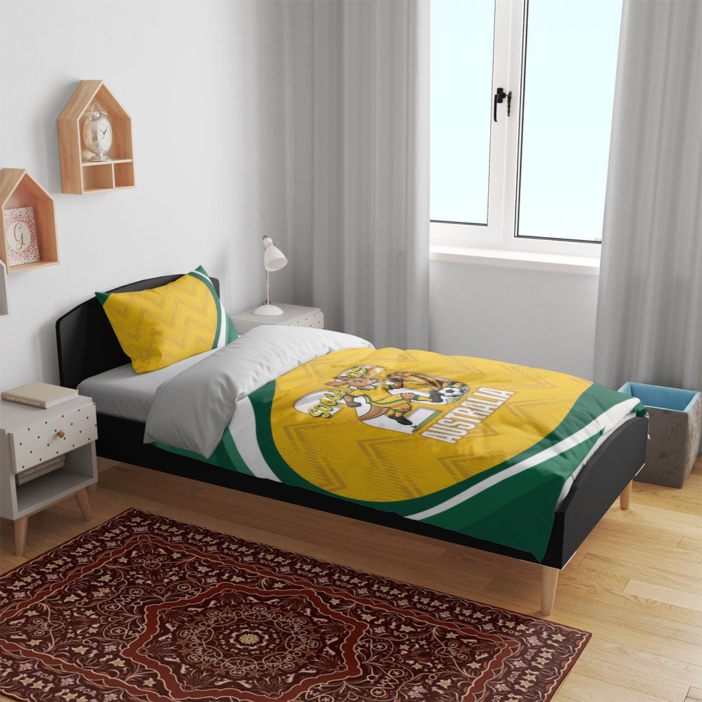 Australia 2026 Soccer Bedding Set Go Socceroos Kangaroo Mascot Yellow Sporty