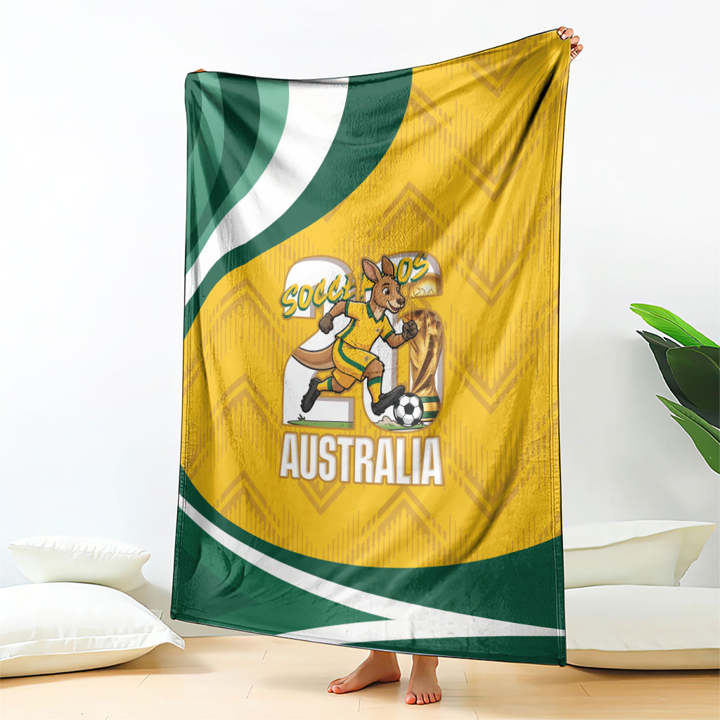 Australia 2026 Soccer Blanket Go Socceroos Kangaroo Mascot Yellow Sporty
