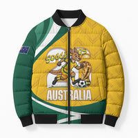 Australia 2026 Soccer Custom Bomber Puffer Jacket Go Socceroos Kangaroo Mascot Yellow Sporty