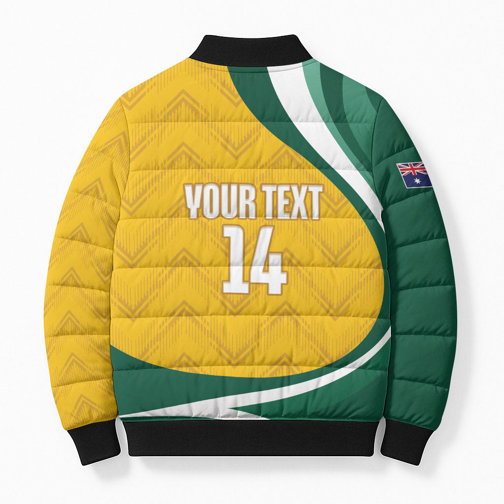 Australia 2026 Soccer Custom Bomber Puffer Jacket Go Socceroos Kangaroo Mascot Yellow Sporty