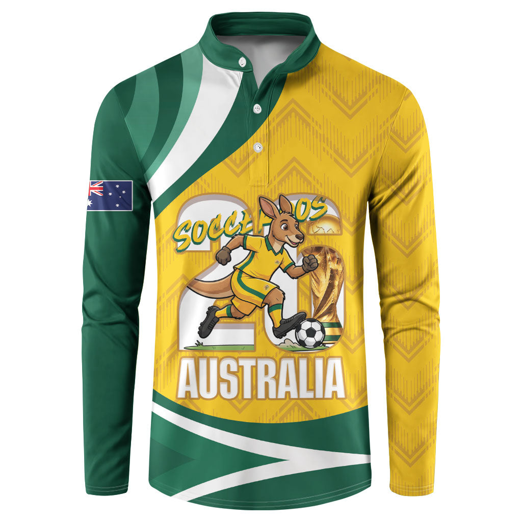 Australia 2026 Soccer Custom Button Sweatshirt Go Socceroos Kangaroo Mascot Yellow Sporty