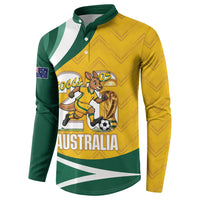 Australia 2026 Soccer Custom Button Sweatshirt Go Socceroos Kangaroo Mascot Yellow Sporty