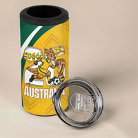 Australia 2026 Soccer Custom 4 in 1 Can Cooler Tumbler Go Socceroos Kangaroo Mascot Yellow Sporty