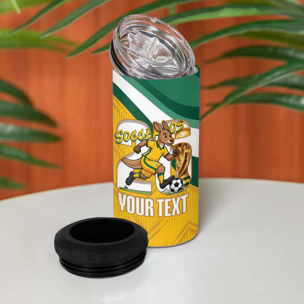 Australia 2026 Soccer Custom 4 in 1 Can Cooler Tumbler Go Socceroos Kangaroo Mascot Yellow Sporty