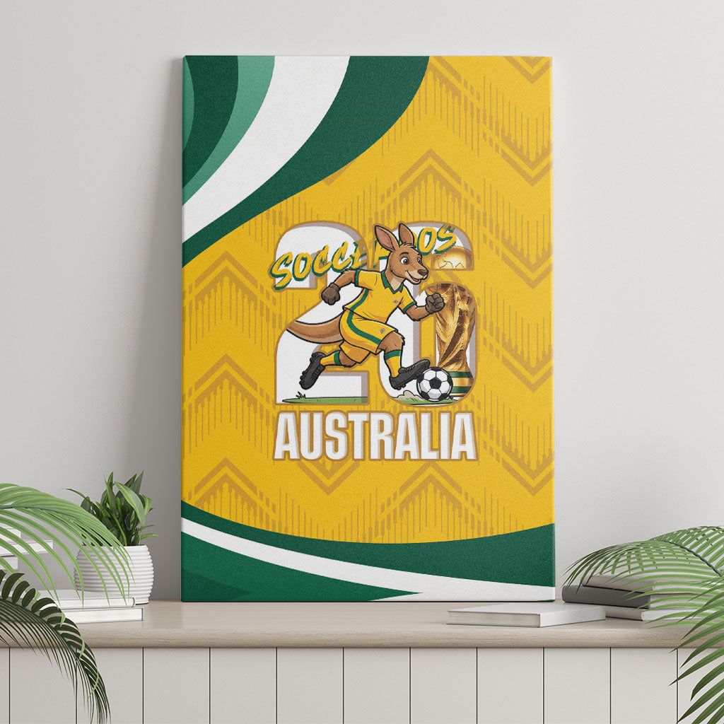 Australia 2026 Soccer Canvas Wall Art Go Socceroos Kangaroo Mascot Yellow Sporty