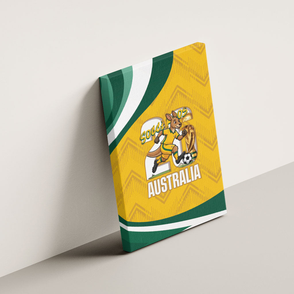 Australia 2026 Soccer Canvas Wall Art Go Socceroos Kangaroo Mascot Yellow Sporty