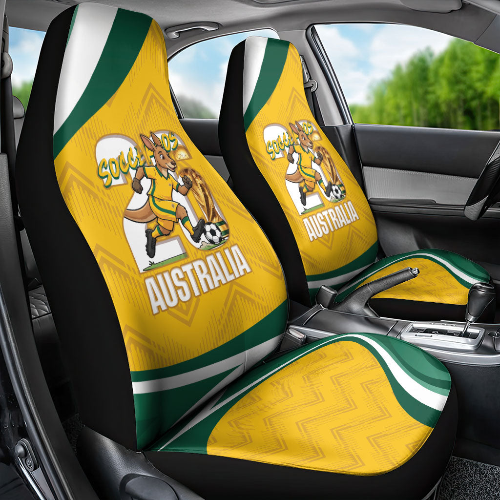 Australia 2026 Soccer Car Seat Cover Go Socceroos Kangaroo Mascot Yellow Sporty