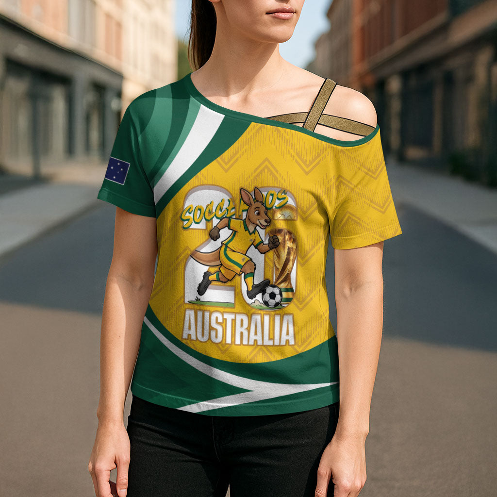 Australia 2026 Soccer Custom Cross Shoulder Shirt Go Socceroos Kangaroo Mascot Yellow Sporty