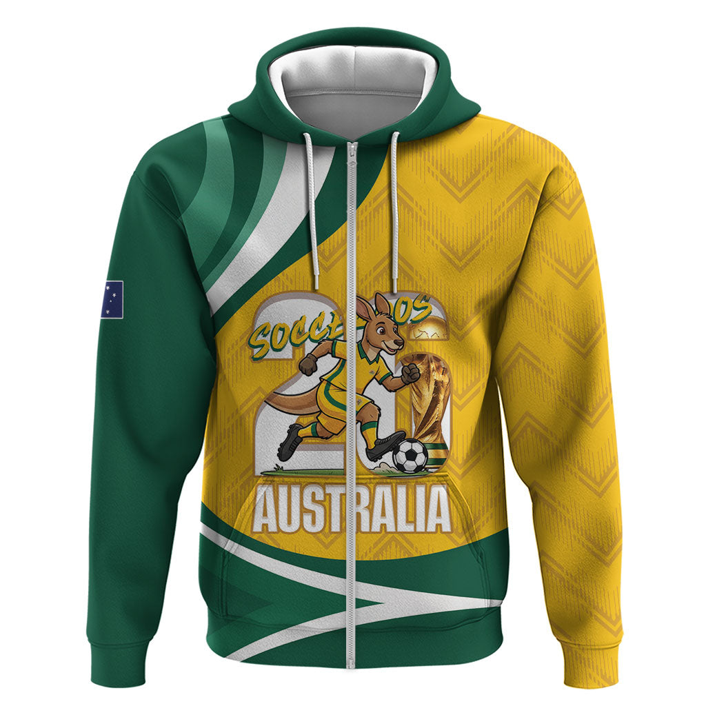 Australia 2026 Soccer Custom Hoodie Go Socceroos Kangaroo Mascot Yellow Sporty