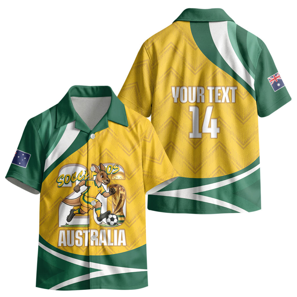 Australia 2026 Soccer Custom Kid Hawaiian Shirt Go Socceroos Kangaroo Mascot Yellow Sporty LT14