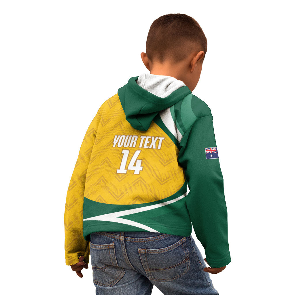 Australia 2026 Soccer Custom Kid Hoodie Go Socceroos Kangaroo Mascot Yellow Sporty