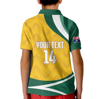 Australia 2026 Soccer Custom Kid Polo Shirt Go Socceroos Kangaroo Mascot Yellow Sporty