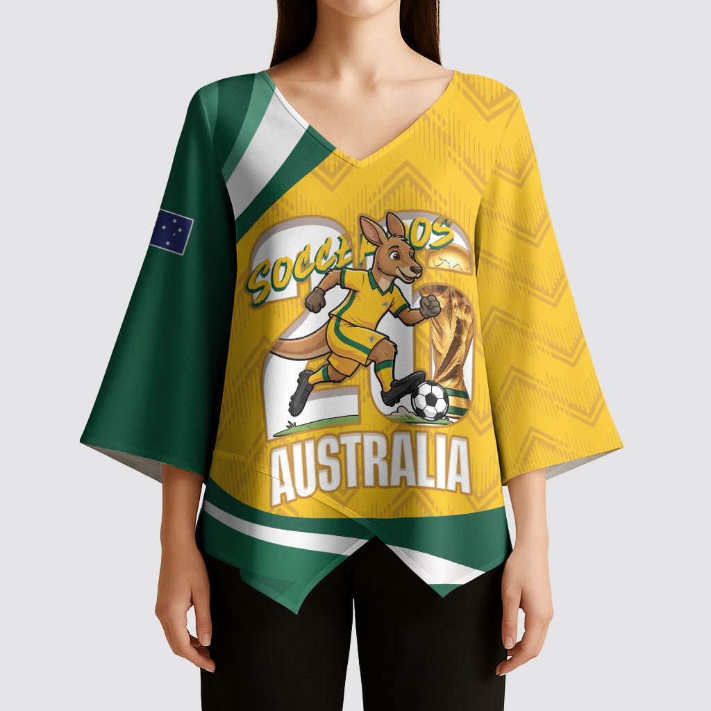 Australia 2026 Soccer Custom Kimono Sleeve Blouse Go Socceroos Kangaroo Mascot Yellow Sporty