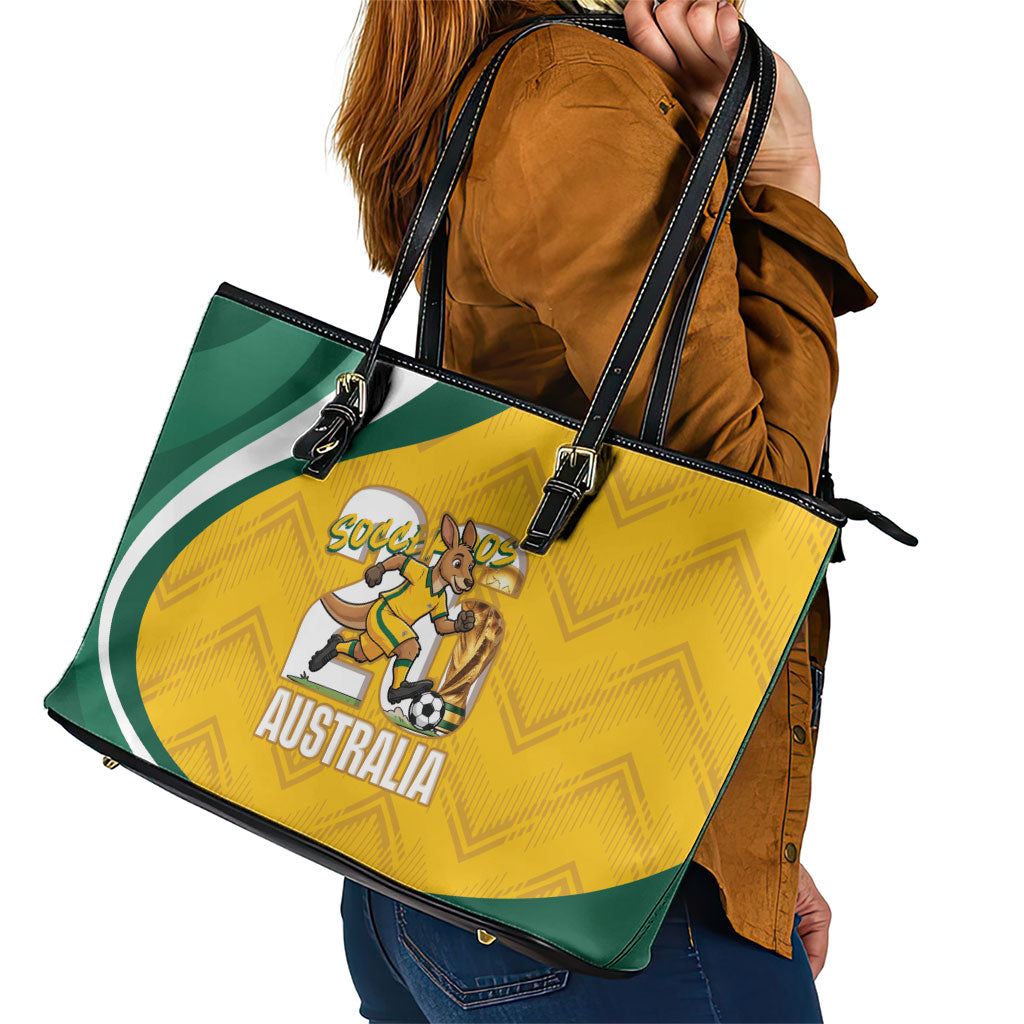 Australia 2026 Soccer Leather Tote Bag Go Socceroos Kangaroo Mascot Yellow Sporty