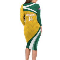 Australia 2026 Soccer Custom Long Sleeve Bodycon Dress Go Socceroos Kangaroo Mascot Yellow Sporty